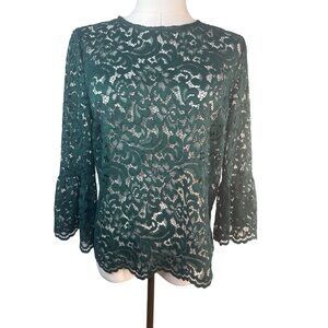 ZARA Small Forest Green Lace Bell Sleeve Blouse